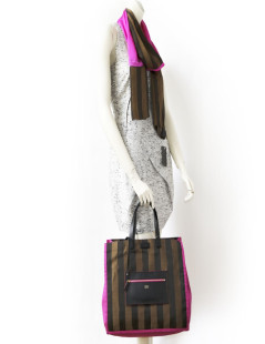 FENDI handbag in canvas with brown striped and its matching scarf