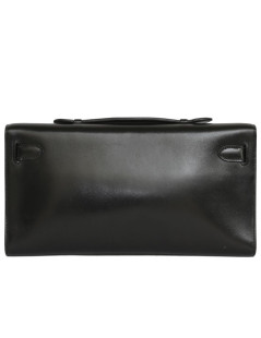 Kelly cut HERMES box black leather pouch