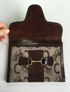 CELINE Vintage canvas and brown leather portfolio