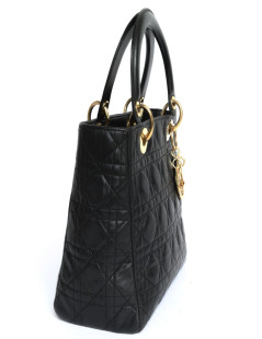 'Lady Dior' CHRISTIAN DIOR black leather bag