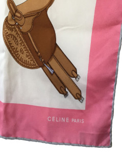 Foulard CELINE  en soie rose et blanche