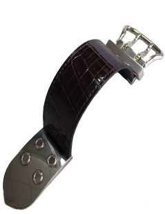 HERMES Bracelet in Brown Crocodile and Sellier Buckle in Sterling Silver 925Ag