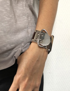 HERMES Bracelet in Brown Crocodile and Sellier Buckle in Sterling Silver 925Ag