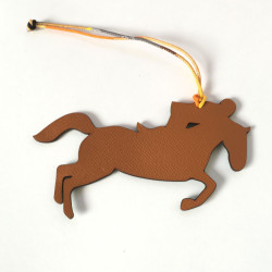 Charm. horse and jockey in two-tone green and brown leather HERMES