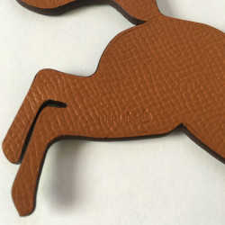 Charm. horse and jockey in two-tone green and brown leather HERMES