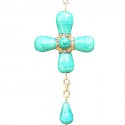 MARGUERITE DE VALOIS jade green glass cross necklace