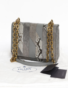 PRADA leather, crocodile and python handbag