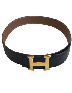 xxx Ceinture HERMES T 85 réversible en cuir box noir et cuir togo gold