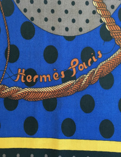 HERMES  "Clic Clac à pois" shawl in black, brown and indigo xashmere and silk