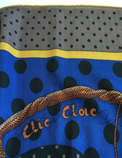 HERMES  "Clic Clac à pois" shawl in black, brown and indigo xashmere and silk