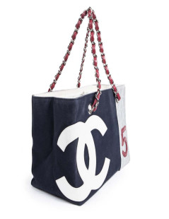 CHANEL bag '5' in navy blue canvas and quilted silver leather