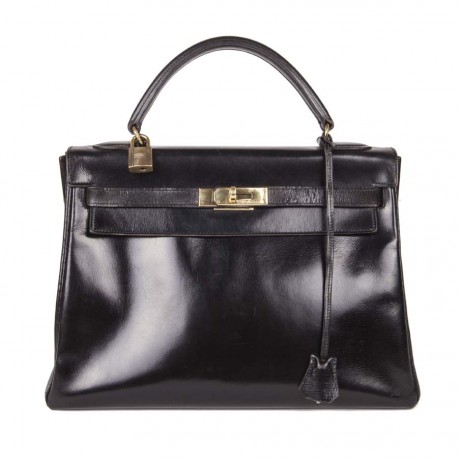 Sac Kelly 32 HERMES vintage cuir box noir