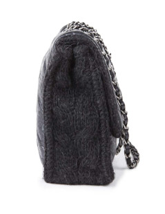 CHANEL flap bag in black wool and aged leather