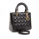 CHRISTIAN DIOR Lady Dior bag in black quilted patent leather