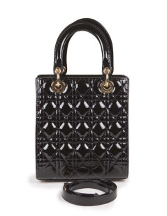 CHRISTIAN DIOR Lady Dior bag in black quilted patent leather