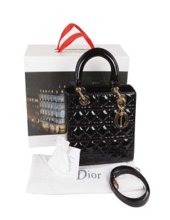 CHRISTIAN DIOR Lady Dior bag in black quilted patent leather