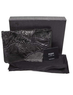 Pochette BALMAIN du soir patchwork en cuir noir