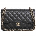 Golden black caviar leather Jumbo CHANEL bag