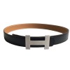 Ceinture HERMES T 75 réversible en cuir box noir et cuir grainé gold