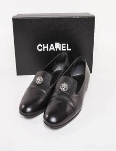 Ballerines CHANEL T 39 cuir noir