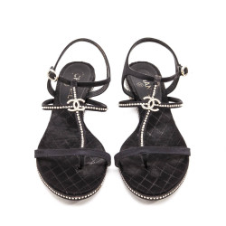 Mules CHANEL strass T 40 C satin noir