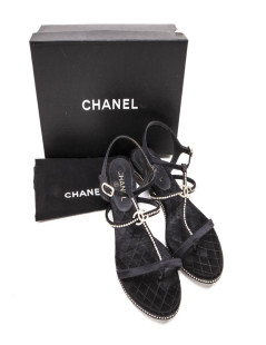 Mules CHANEL strass T 40 C satin noir