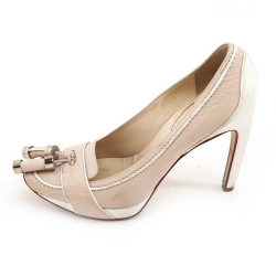 Escarpins CELINE T 37 cuir rose pâle et blanc