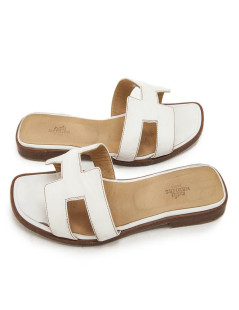 Mules Oran HERMES T 39.5 cuir blanc