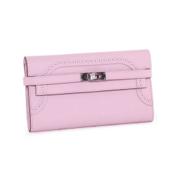 Pochette HERMES  Kelly Ghillies cuir grainé rose confetti