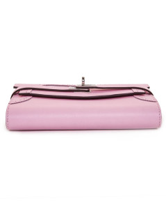 Pochette HERMES  Kelly Ghillies cuir grainé rose confetti