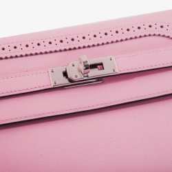 Pochette HERMES  Kelly Ghillies cuir grainé rose confetti