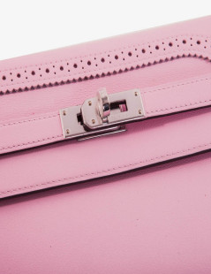 Pochette HERMES  Kelly Ghillies cuir grainé rose confetti