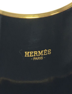 Bracelet HERMES  large en émail noir, jaune et gris motif collier de chien