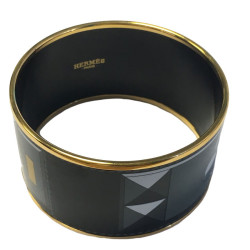 Bracelet HERMES wide enamel black, yellow and grey pattern dog collar