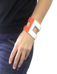 HERMES bracelet lacquered white and orange form H