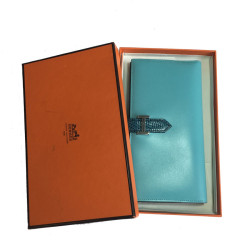 Portefeuille Bearn HERMES cuir et lézard bleu