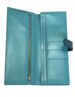 Portefeuille Bearn HERMES cuir et lézard bleu