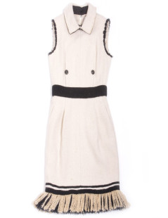 Robe CHANEL T 36 en cachemire et soie blanc cassé 