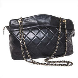 CHANEL vintage quilted black leather tote bag