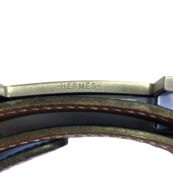 Ceinture H HERMES réversible en cuir box noir et cuir courchevel gold