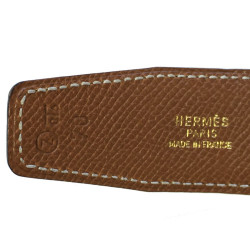 Ceinture H HERMES réversible en cuir box noir et cuir courchevel gold