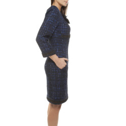 CHANEL 'Paris-Shanghai' dress in silk blue tweed and wool size 38EU