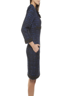 CHANEL 'Paris-Shanghai' dress in silk blue tweed and wool size 38EU