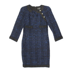 CHANEL 'Paris-Shanghai' dress in silk blue tweed and wool size 38EU