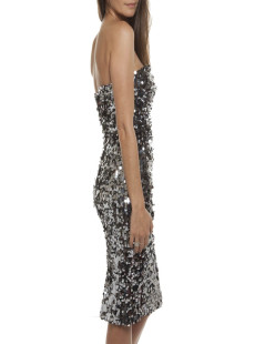 DOLCE GABBANA cocktail strapless dress embroidered with silver sequins Size 42IT 38FR