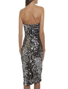 DOLCE GABBANA cocktail strapless dress embroidered with silver sequins Size 42IT 38FR