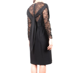 CHANEL T 38 cocktail silk and Black Lace dress