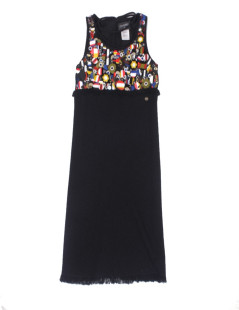 Robe CHANEL T 36 laine noir broderie drapeaux