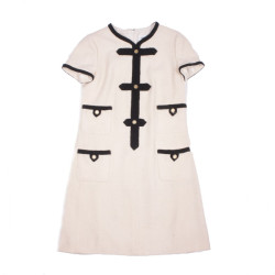 CHANEL T 38 EN ivory and black tweed dress