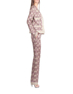 All jacket and pants ROCHAS T 44 IT / EN 40 silk printed pink and Brown